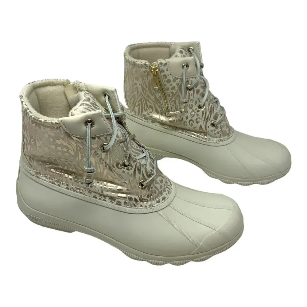Sperry Saltwater Metallic Jacquard Duck Boot Size 10 NWT $110 MSRP